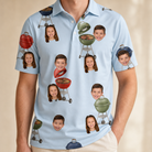 Model wearing Men's Pitmaster Swagger Custom Face Polo Shirt printed with kids' faces