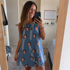 Real-life photo of someone wearing Women's Chrono Chaps Custom Face Tank Dress — custom faces printed all-over