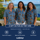 Friends in matching Women's Chrono Chaps Custom Face Hawaiian Shirt — a group gift photo