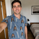 Real-life photo of someone wearing Men's Chrono Chaps Custom Face Polo Shirt — custom faces printed all-over