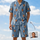 Man wearing Men's Chrono Chaps Custom Face Shirt & Shorts Set — custom faces printed all-over