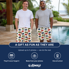 Friends in matching Men's Brim Bonds Custom Face Beach Shorts — a group gift photo