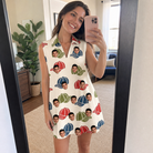 Real-life photo of someone wearing Women's Brim Bonds Custom Face V-Neck Dress — custom faces printed all-over