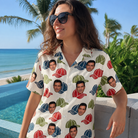 Real-life photo of someone wearing Women's Brim Bonds Custom Face Hawaiian Shirt — custom faces printed all-over