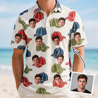 Man wearing Men's Brim Bonds Custom Face Polo Shirt — custom faces printed all-over