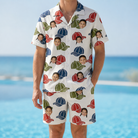 Model wearing Men's Brim Bonds Custom Face Shirt & Shorts Set printed with kids' faces
