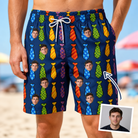 Man wearing Men's Necktie Nostalgia Custom Face Beach Shorts — custom faces printed all-over
