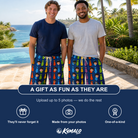 Friends in matching Men's Necktie Nostalgia Custom Face Beach Shorts — a group gift photo
