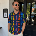 Real-life photo of someone wearing Men's Necktie Nostalgia Custom Face Polo Shirt — custom faces printed all-over