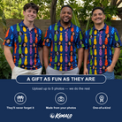 Friends in matching Men's Necktie Nostalgia Custom Face Polo Shirt — a group gift photo