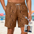 Man wearing Men's Chord Kinship Custom Face Beach Shorts — custom faces printed all-over