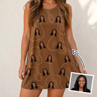 Woman wearing Women's Chord Kinship Custom Face Tank Dress — custom faces printed all-over
