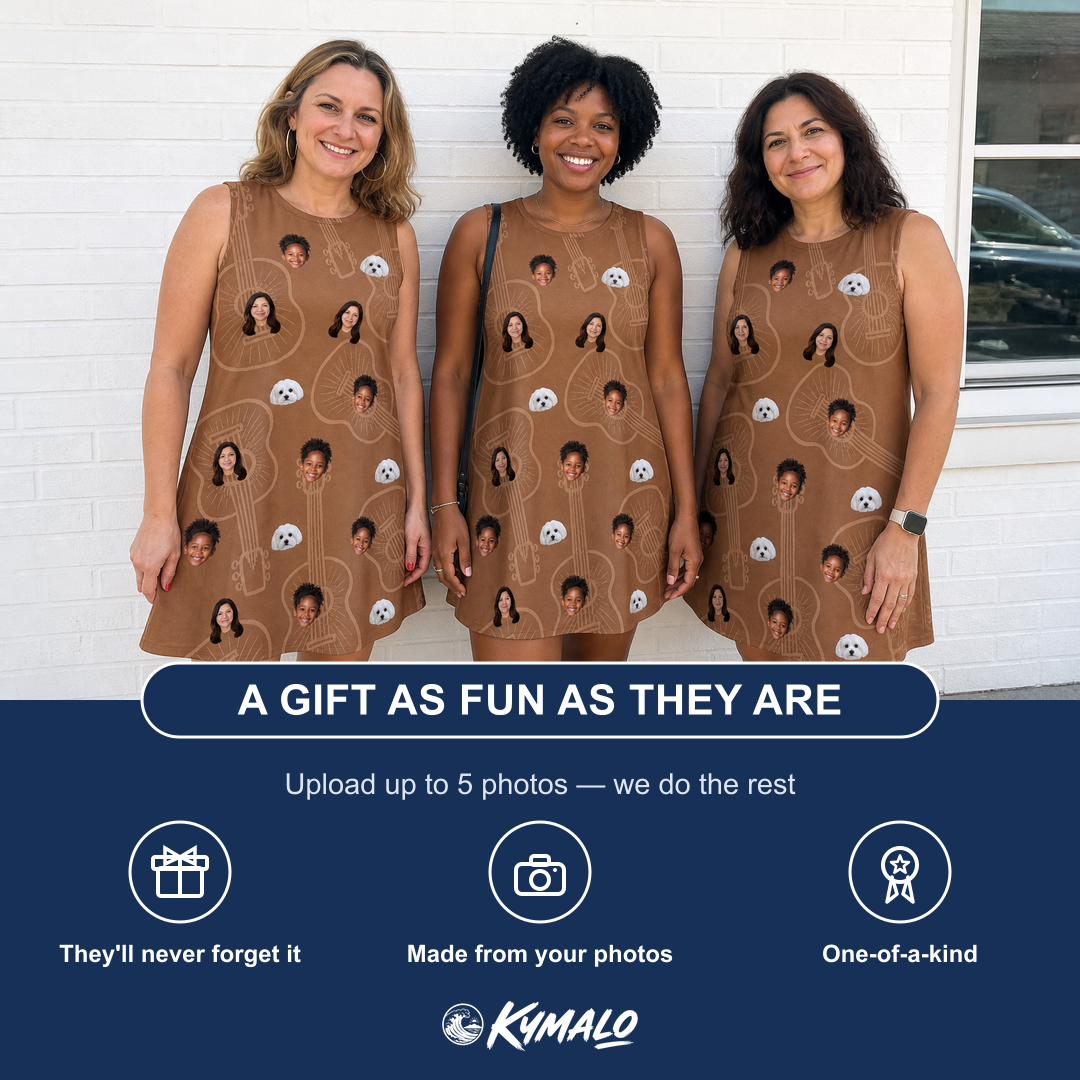 Friends in matching Women's Chord Kinship Custom Face Tank Dress — a group gift photo