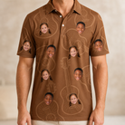 Model wearing Men's Chord Kinship Custom Face Polo Shirt printed with kids' faces