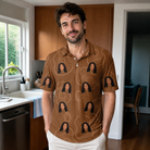 Real-life photo of someone wearing Men's Chord Kinship Custom Face Polo Shirt — custom faces printed all-over