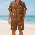 Model wearing Men's Chord Kinship Custom Face Shirt & Shorts Set printed with kids' faces