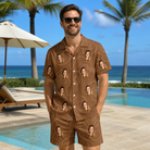 Real-life photo of someone wearing Men's Chord Kinship Custom Face Shirt & Shorts Set — custom faces printed all-over