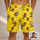 Man wearing Men's Father’s Day Dynasty Custom Face Beach Shorts — custom faces printed all-over