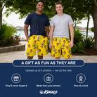 Friends in matching Men's Father’s Day Dynasty Custom Face Beach Shorts — a group gift photo
