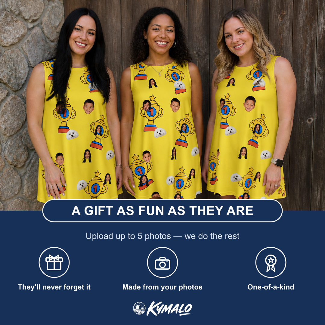Friends in matching Women's Father’s Day Dynasty Custom Face Tank Dress — a group gift photo