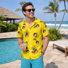 Real-life photo of someone wearing Men's Father’s Day Dynasty Custom Face Hawaiian Shirt — custom faces printed all-over