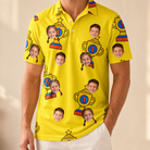 Model wearing Men's Father’s Day Dynasty Custom Face Polo Shirt printed with kids' faces