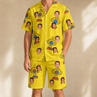Model wearing Men's Father’s Day Dynasty Custom Face Shirt & Shorts Set printed with kids' faces