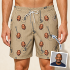 Man wearing Men's Strum Supreme Custom Face Beach Shorts — custom faces printed all-over