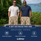 Friends in matching Men's Strum Supreme Custom Face Beach Shorts — a group gift photo
