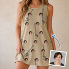 Woman wearing Women's Strum Supreme Custom Face Tank Dress — custom faces printed all-over