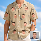 Man wearing Men's Strum Supreme Custom Face Hawaiian Shirt — custom faces printed all-over