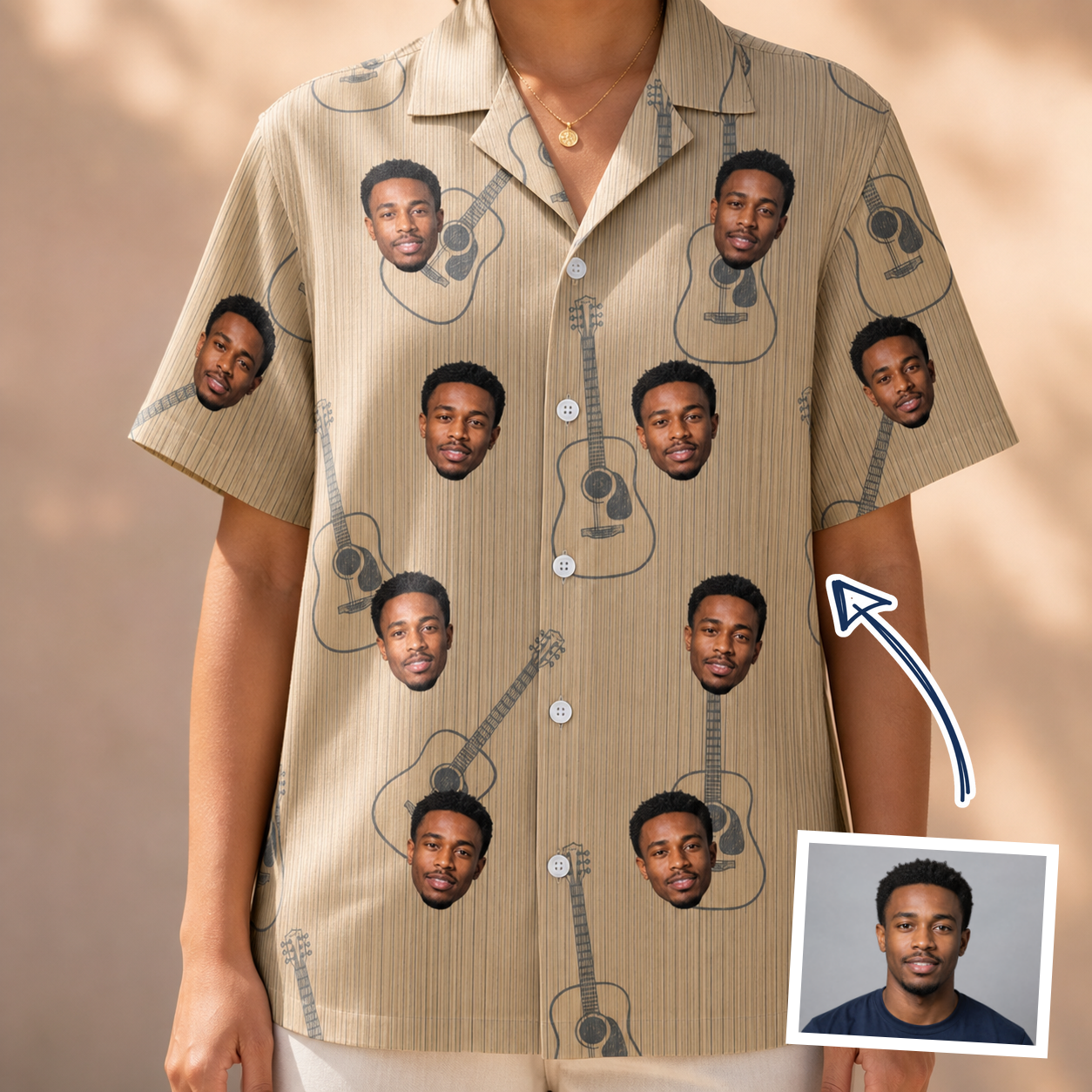 Woman wearing Women's Strum Supreme Custom Face Hawaiian Shirt — custom faces printed all-over