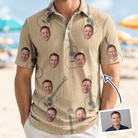 Man wearing Men's Strum Supreme Custom Face Polo Shirt — custom faces printed all-over