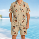 Model wearing Men's Strum Supreme Custom Face Shirt & Shorts Set printed with kids' faces