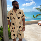 Real-life photo of someone wearing Men's Strum Supreme Custom Face Shirt & Shorts Set — custom faces printed all-over