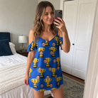 Real-life photo of someone wearing Women's Number One Custom Face Off-Shoulder Dress — custom faces printed all-over
