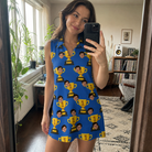 Real-life photo of someone wearing Women's Number One Custom Face V-Neck Dress — custom faces printed all-over