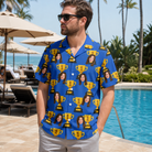 Real-life photo of someone wearing Men's Number One Custom Face Hawaiian Shirt — custom faces printed all-over