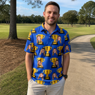 Real-life photo of someone wearing Men's Number One Custom Face Polo Shirt — custom faces printed all-over
