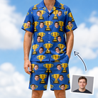 Man wearing Men's Number One Custom Face Shirt & Shorts Set — custom faces printed all-over