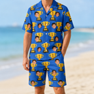 Model wearing Men's Number One Custom Face Shirt & Shorts Set printed with kids' faces