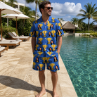 Real-life photo of someone wearing Men's Number One Custom Face Shirt & Shorts Set — custom faces printed all-over