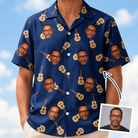 Man wearing Men's Father Fretwork Custom Face Hawaiian Shirt — custom faces printed all-over