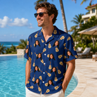 Real-life photo of someone wearing Men's Father Fretwork Custom Face Hawaiian Shirt — custom faces printed all-over
