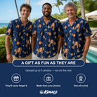 Friends in matching Men's Father Fretwork Custom Face Hawaiian Shirt — a group gift photo