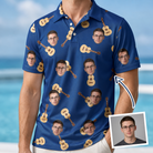 Man wearing Men's Father Fretwork Custom Face Polo Shirt — custom faces printed all-over