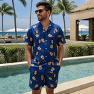 Real-life photo of someone wearing Men's Father Fretwork Custom Face Shirt & Shorts Set — custom faces printed all-over