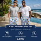 Friends in matching Men's Papa Polarizers Custom Face Beach Shorts — a group gift photo