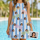 Woman wearing Women's Papa Polarizers Custom Face Tank Dress — custom faces printed all-over