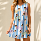 Model wearing Women's Papa Polarizers Custom Face Tank Dress printed with kids' faces